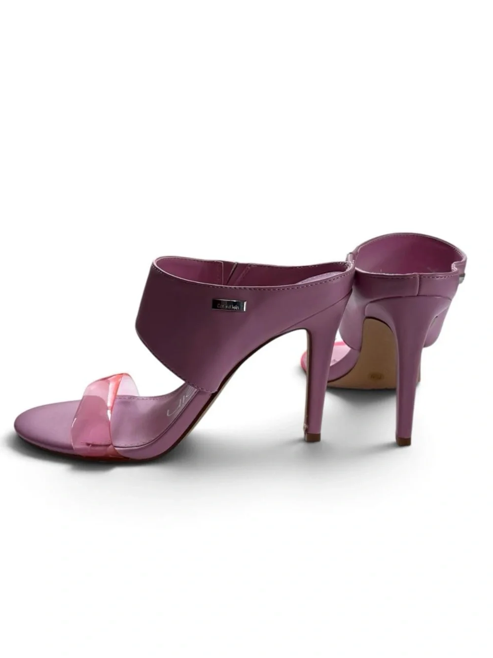 Calvin Klein Women Two Strap Heel Sandals Mauve Clear Strap Size 7.5